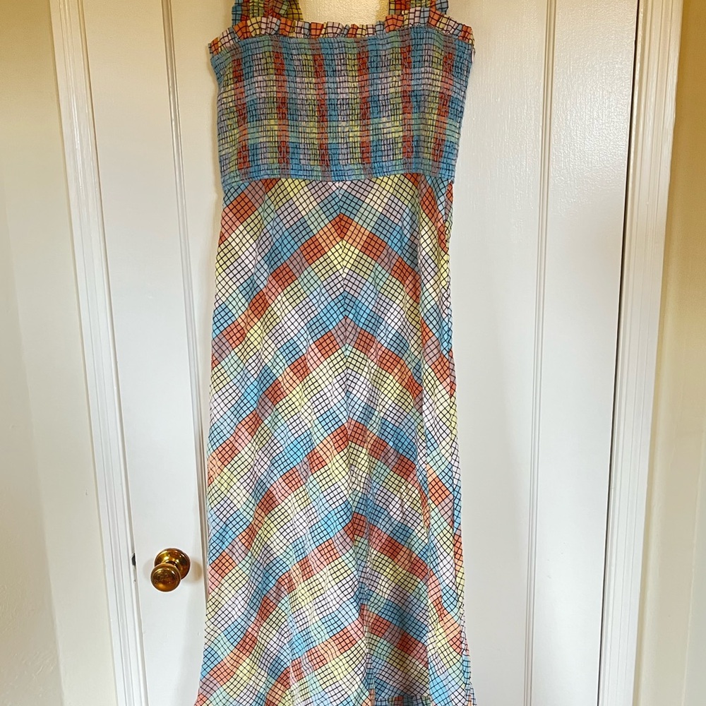 GANNI rainbow seersucker ruffle dress